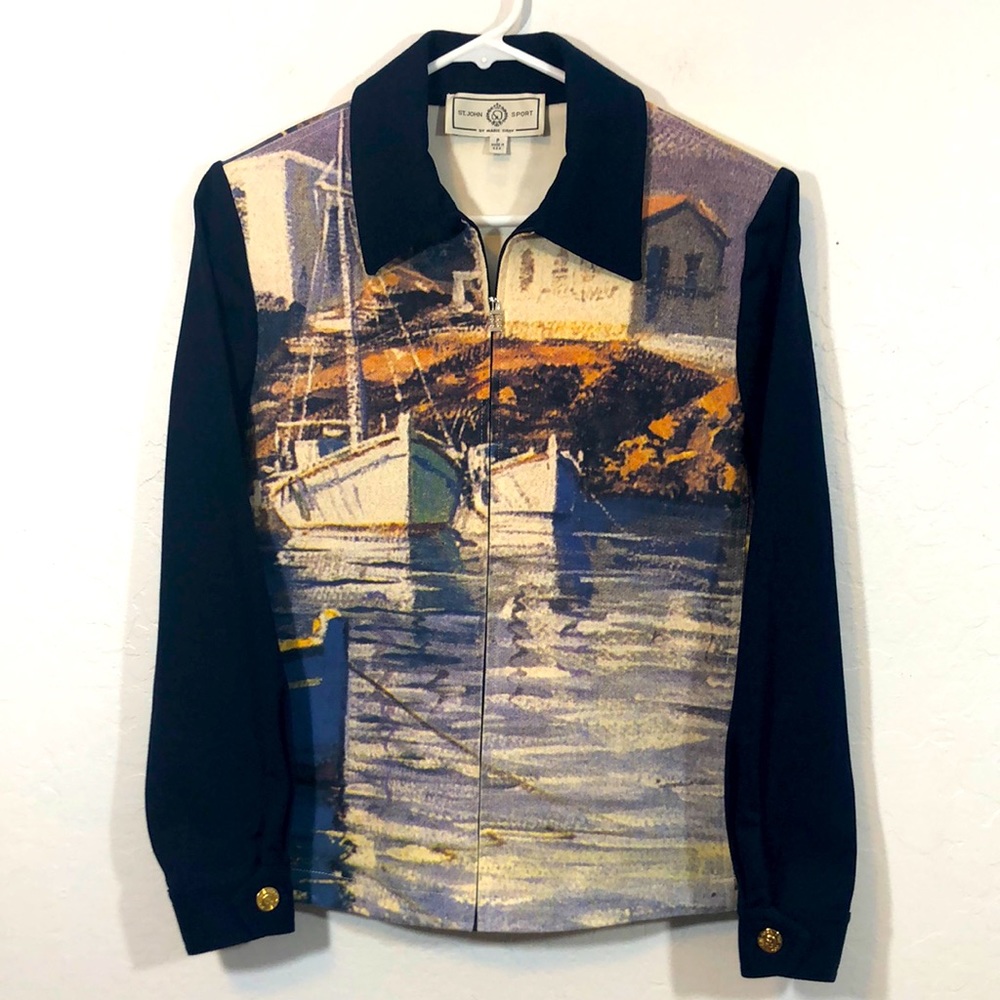 St. John Sport Seaside Village Scene Blazer